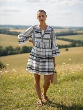 White Mini Dress with Black Pattern